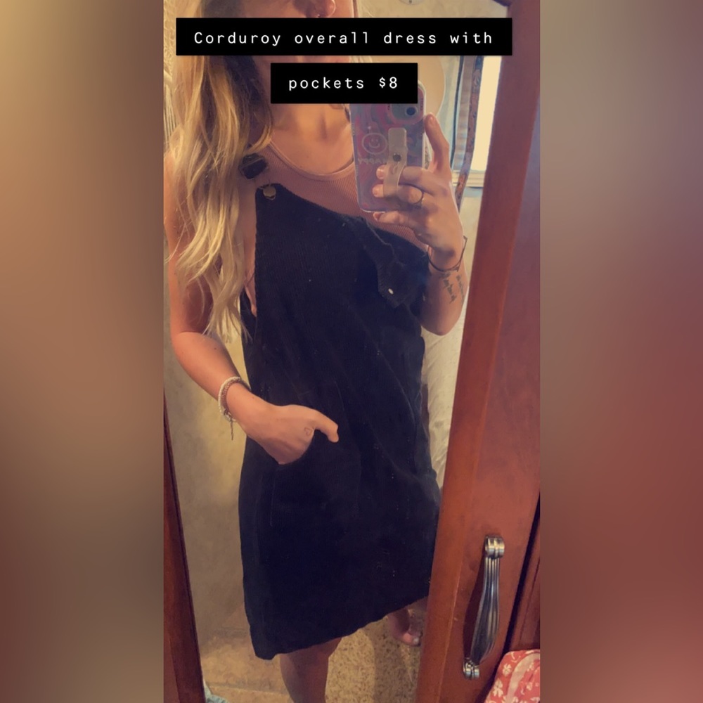 Black corduroy overall dress